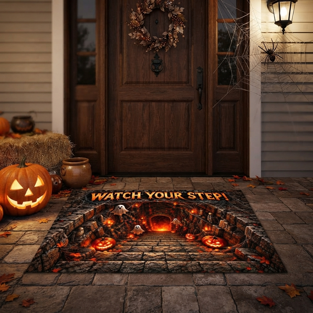 🔥2026 HOT SALE🔥Halloween Front Door Mat – Festive 3D Visual Skull