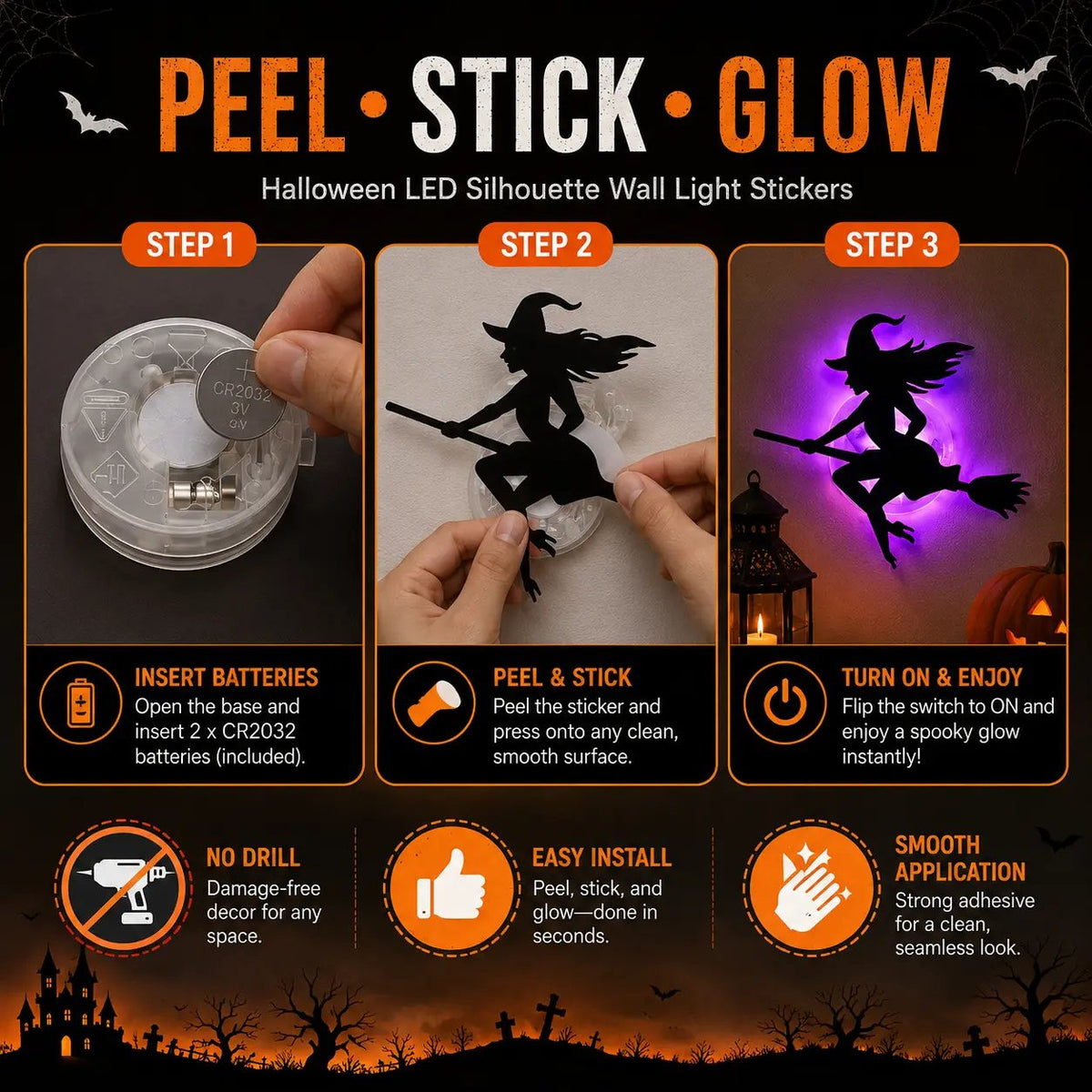 🎃 Halloween LED Silhouette Wall Light Stickers 🎃