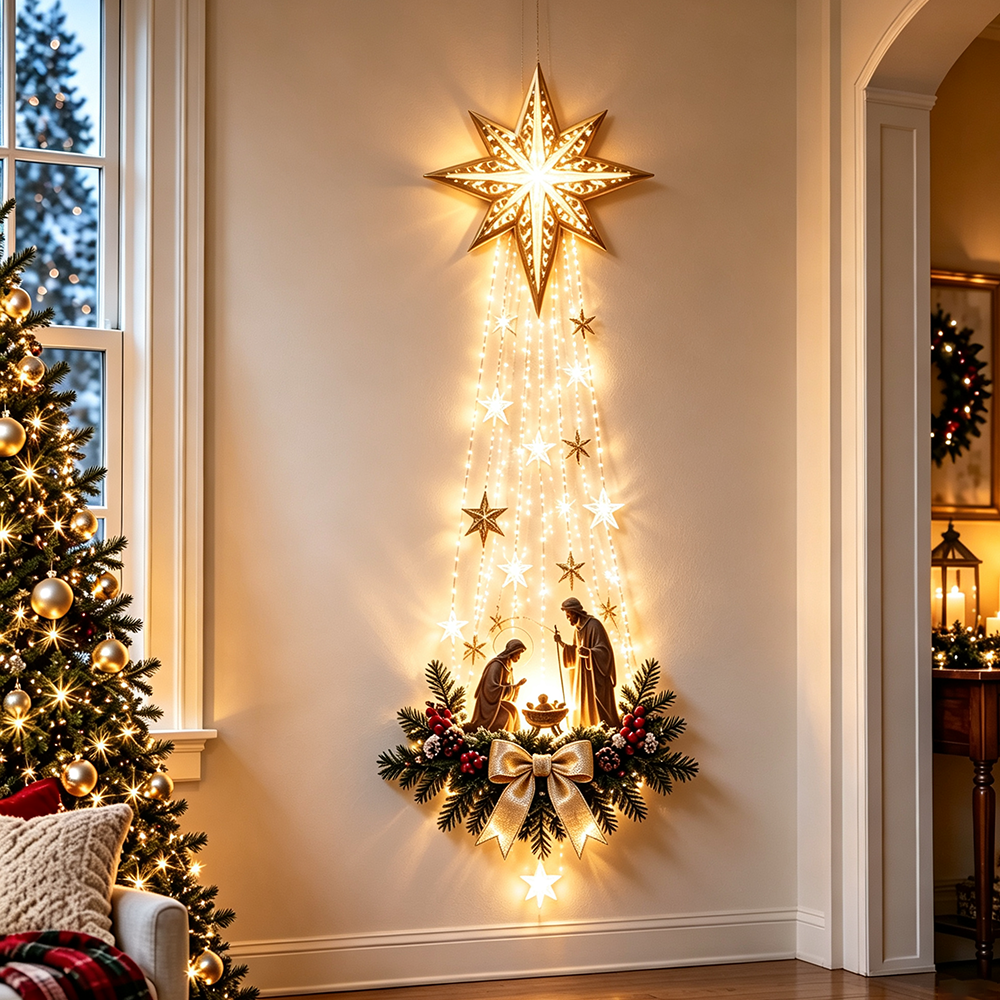 ✨Last Day 49% OFF✨✝️ Bethlehem Star – Lighted Nativity Wall Decor（Upsell）