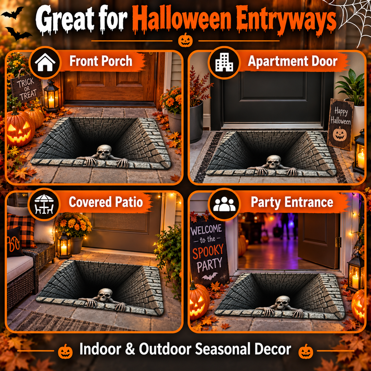 🔥2026 HOT SALE🔥Halloween Front Door Mat – Festive 3D Visual Skull