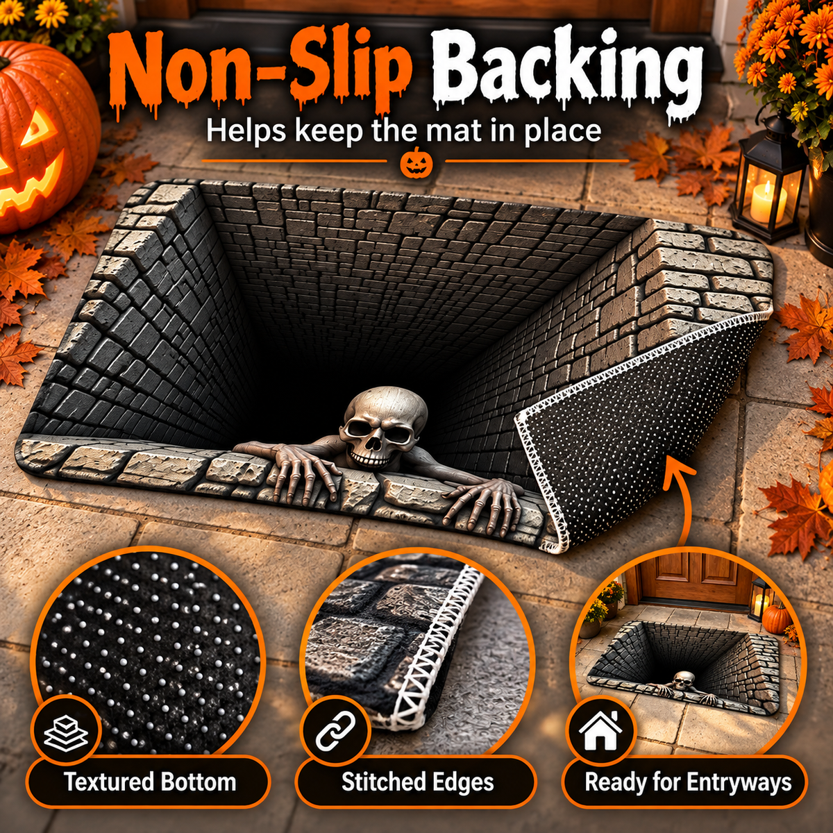 🔥2026 HOT SALE🔥Halloween Front Door Mat – Festive 3D Visual Skull